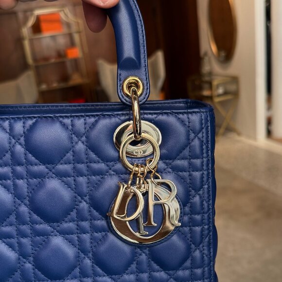 Dior 2022 Blue Lambskin Cannage Medium Lady Dior Handbag - Picture 8 of 16